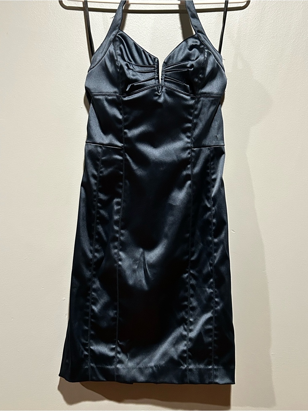 bebe Black Satin Halter Midi Dress